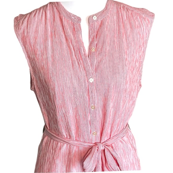 LOFT Ann Taylor Gauze Breezy Dress Coral White Pinstripe Sz M Delicate Feminine - Picture 2 of 6